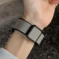 Grey litchi pattern leather magnetic folding buckle watch strap, premium wristwear accessory. - Light Gray