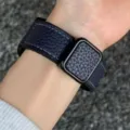 Dark blue litchi pattern leather smart watch strap with magnetic folding clasp for daily use. - Midnight Blue