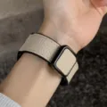 Replacement leather magnetic clasp strap compatible with smart fitness tracker, beige - Ivory