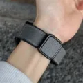 Gray leather magnetic folding buckle watch strap replacement for smart watch band accessories. - Dark Gray