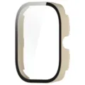 Detailed close-up of the smartwatch protective case featuring PC bumper and clear tempered glass. - Ivory