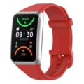 Gros plan sur le bracelet en silicone rouge vif et le tracker de fitness argenté avec écran. - Rouge de Chine