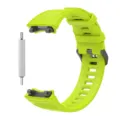 Detail van siliconen horlogebandje in neon groen met metalen gesp en handige pin tool. - Amazfit Rex 3-bandjes / Limoen