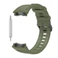 Gedetailleerd overzicht van militair groen siliconen horlogebandje met pin-gereedschap. - Amazfit Rex 3-bandjes / Jonglegroen