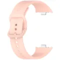 Close-up detail of the pink silicone replacement smartwatch strap with classic buckle. - Light Pink