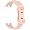 Detailed view of the light pink silicone replacement watch strap with metal connectors and buckle. - Sand Pink