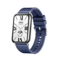 Vervangend siliconen nylon gevlochten horlogeband compatible met smartwatch rechthoekige kast - Zilveren connector + horlogeband / Blauw