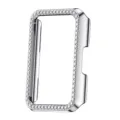 Silver rhinestone watch protective case, shiny crystal bling hard shell accessory details. - Huawei Band 11 Pro Hollow Protective Cases / Silver
