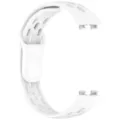 Detail view of breathable white silicone replacement watch strap with metal connectors. - White