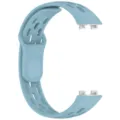 Silicone breathable replacement strap detail view with metal connectors for smart watch band - Stretch Blue