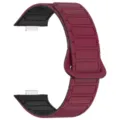 Replacement silicone magnetic link watch strap for Huawei smartwatches, comfortable and stylish. - Burgundy Black