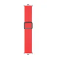 Red silicone replacement watch strap close-up showing the magnetic folding buckle design. - Red