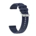 Detail view of dark blue silicone smartwatch replacement strap with metal buckle and quick pins. - 22mm Watch Bands / Midnight Blue