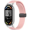 Bracelet de rechange en silicone rose avec coque de protection et boucle magnétique. - Boîtier transparent + bracelet rose