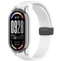 Clear protective case and white silicone strap with magnetic clasp for smart band. - Xiaomi Smart Band 10 Standard / 10 NFC Edition Strap / Transparent Case + White Strap