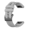 Detailed view of grey silicone replacement watch strap with metal buckle and quick release. - Gray
