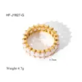 Close-up detail view of 18K gold plated baguette cubic zirconia stainless steel ring. - Size 7 / Rectangular Style (HF-J1827-G) / Gold