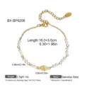 Vista detallada de pulsera de perlas de agua dulce y acero inoxidable chapado en oro con medidas. - Estilo Especial Piedra Ámbar (BX-BP9208) / Chapado en oro 18K