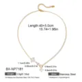 Vista dettagliata della collana girocollo di perle d'acqua dolce in acciaio inox placcato oro 18K. - Stile Doppio Strato Perla Goccia Stella Croce (BX-NP7181) / Oro 18K