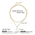 Vista detallada del collar doble de perlas de agua dulce, cadena de acero bañado en oro 18K. - Estilo Doble Capa Colgante Perla Irregular (BX-NP7183) / Chapado en oro 18K