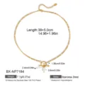 Collar de cadena Figaro de acero inoxidable dorado con perla y cierre de barra. - Estilo Hebilla OT Perla Cadena Figaro (BX-NP7184) / Chapado en oro 18K