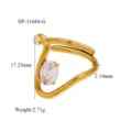 Unregelmäßiger offener Ring in 18K Goldoptik mit ovalem Zirkonia, modernes trendiges Design. - Unregelmäßiger Wellenstil (HF-J1684-G)
