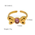 Goldener Schmetterling offener Ring mit rosa Zirkonia, verstellbarer Modeschmuck für Damen. - Schmetterlingsstil (HF-J1686-G)
