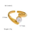 Chic 18K gold plated open ring with white pearl, modern minimalist irregular design. - Pearl Streamline Style (HF-J1688-G)