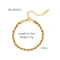 Detailaufnahme des Edelstahl Kordelkette Armbands mit 16+5cm Länge und 3,89mm Breite. - Gedrehtes Seilkette-Stil (HF-S4294-G) / Gold