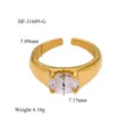 18K gold plated open ring featuring an oval zircon stone with detailed size specifications. - Oval Rhinestone Style (HF-J1689-G)
