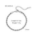 Vue de détail du bracelet chaîne en corde acier inoxydable avec dimensions et spécifications. - Style Chaîne Torsadée (HF-S4294-S)