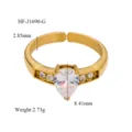 18K Gold Plated Open Ring Pear Cut Cubic Zirconia Adjustable Fashion Jewelry Detail - Pear Shape Row Style (HF-J1690-G)