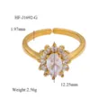 Detailed view of the elegant 18K gold plated zirconia cluster open ring with precise measurements. - Cluster Inlaid Style (HF-J1692-G)
