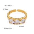 Adjustable 18k gold plated three stone cubic zirconia ring detail view size 4.01g - Three Stone Pave Style (HF-J1694-G)