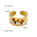 Gold open ring featuring three pear-cut zirconia stones, chic fashion jewelry detail view. - Wide Pear Shape Style (HF-J1698-G)