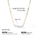 Collier chaîne trombone en acier inoxydable doré avec perles d'eau douce baroques. - Collier en Perles Chaîne Paperclip (BX-NP7104)
