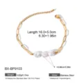 Bracelet de chaîne en perles d'eau douce baroque en acier inoxydable doré bijou élégant - Bracelet à une Grosse Perle (BX-BP9103)