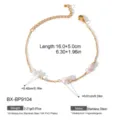 Bracelet en perles d'eau douce baroque en acier inoxydable doré avec chaîne ajustable. - Bracelet en Perle Vintage Français (BX-BP9104)