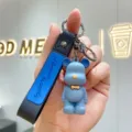 Cute cartoon bear keychain silicone key ring stylish car bag charm couple gift accessory - Blue