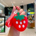Süße Erdbeere Silikon Münzgeldbörse Schlüsselanhänger, rote Frucht Stil Taschen und Autoschlüssel. - Obst Münzbörse - Erdbeere