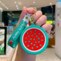 Süße Wassermelone Silikon Münzbörse Schlüsselanhänger, kreative Frucht Tasche Charme Auto Schlüsselhalter. - Obst Münzbörse - Wassermelone