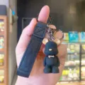 Resin bear car keychain with bow tie, stylish black bag hanging pendant keyring gift. - Black Nordic Bear