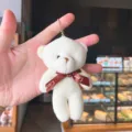 White plush bear keychain cute fluffy animal bag charm adorable backpack pendant gift for kids. - White