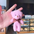 Cute pink plush teddy bear keychain cute soft animal doll bag pendant gift charm. - Pink