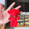 Red plush teddy bear keychain, cute stuffed animal backpack charm and bag pendant accessory. - Red