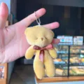 Cute plush teddy bear keychain, soft stuffed animal bag charm pendant gift accessory. - Tan