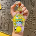 Water Game Keychain Cute Cow Liquid Ring Toss Toy Portable Drink Cup Pendant Charm - Animal Water Game - Cow