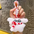 Cute fluffy puppy plush keychain with winter scarf and goggles bag charm cute gift. - Red Scarf