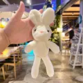 Cute white plush rabbit keychain soft toy bag pendant fluffy bunny doll accessory for gifts - White