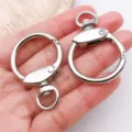 Metal spring O-ring clasp for DIY bag keychains, silver alloy snap hook accessory. - Round Dog Clip with Ring Keychain / 1 Piece (43x29mm) / White Gold